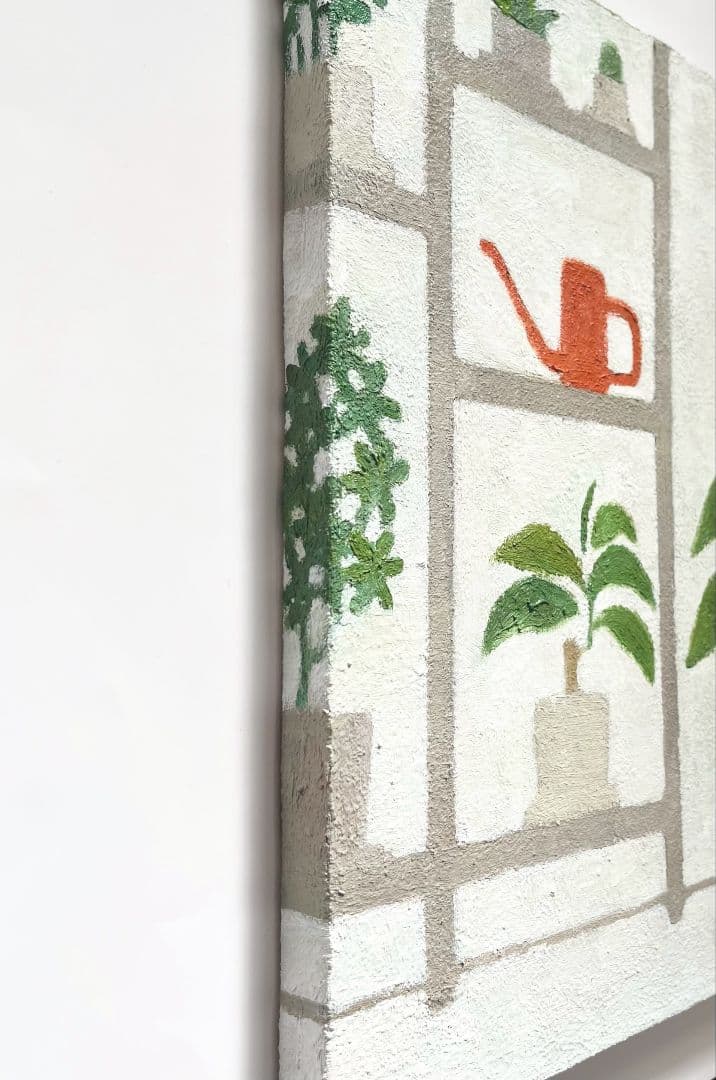 油彩画　観葉植物の部屋