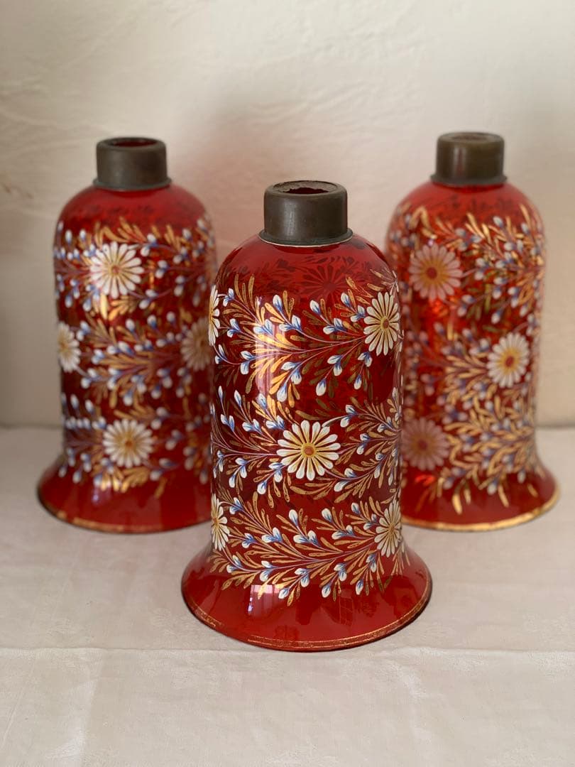 ヨーロッパアンティーク　シェードのみ　手描き　一個　ガラス