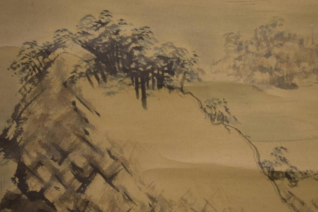 真作/山元春挙/漁村雪暁図/山水浜辺図/桐共箱付/布袋屋掛軸HI-783