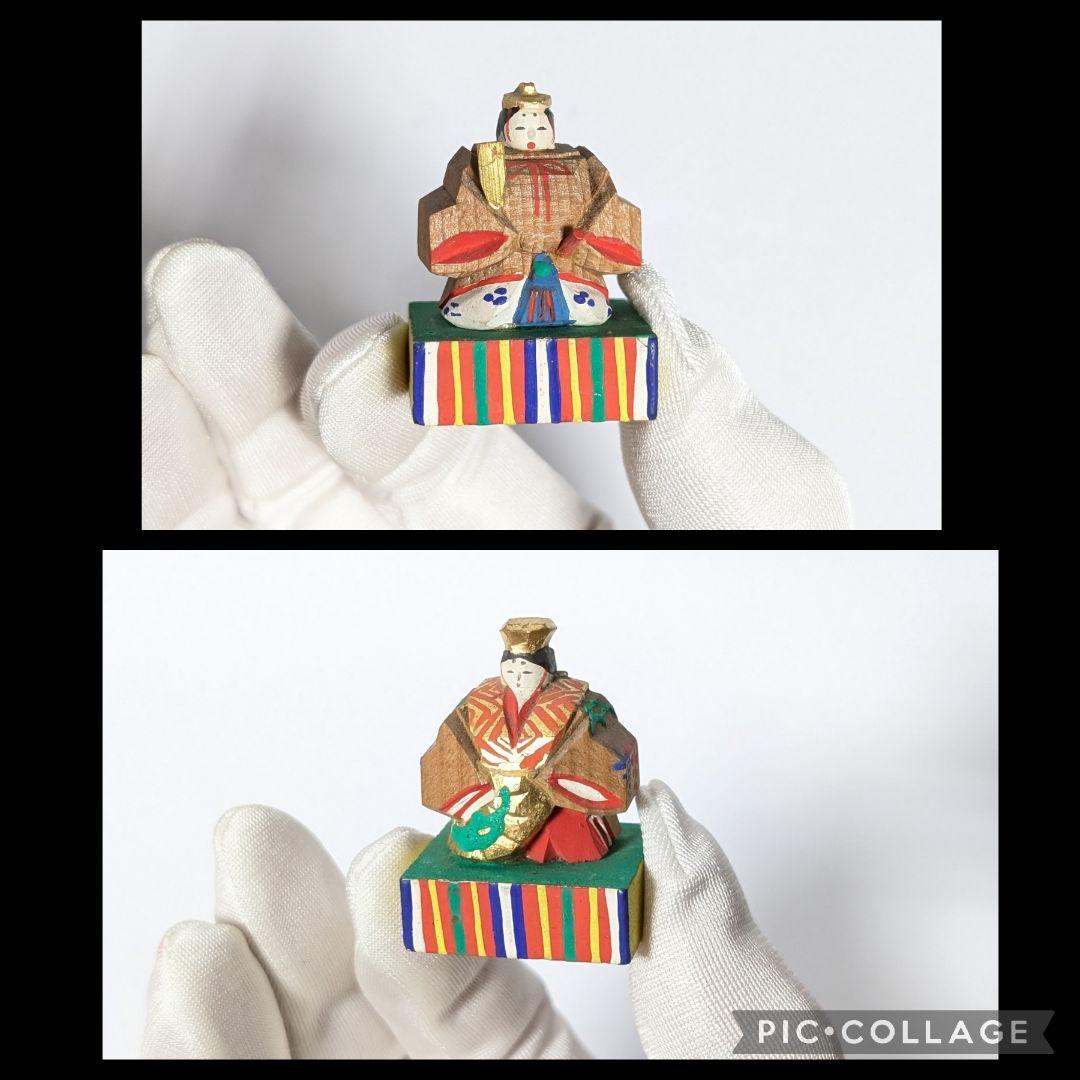 昭和レトロ　奈良一刀彫　豆雛　古作　金彩木彫り彩色　伝統工芸品✨貴重✨かわいい
