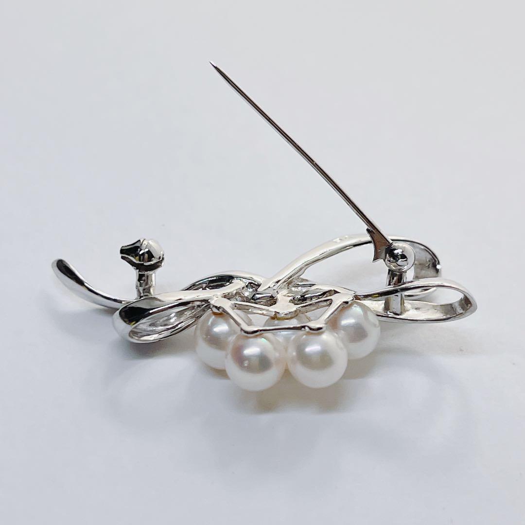 美品✨ミキモト パール　ブローチ　コサージュ　リボン　シルバー