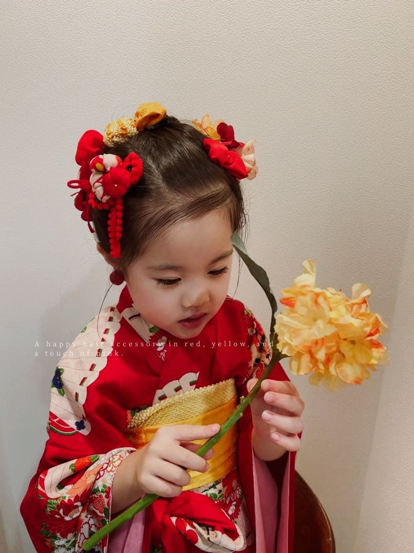七五三　七五三髪飾り　ヘッドドレス　着物髪飾り可愛い黄色の髪飾り　036