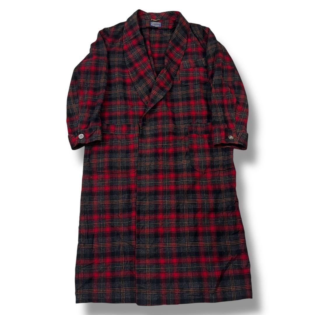 【40s】PENDLETON タータンチェック柄 ガウン ノーカラーコート L