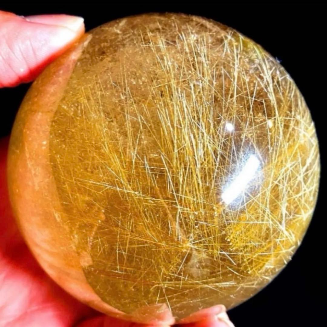 限定値下げ超絶綺麗✨76mm ゴールドルチルクォーツ　丸玉　スフィア　金針水晶