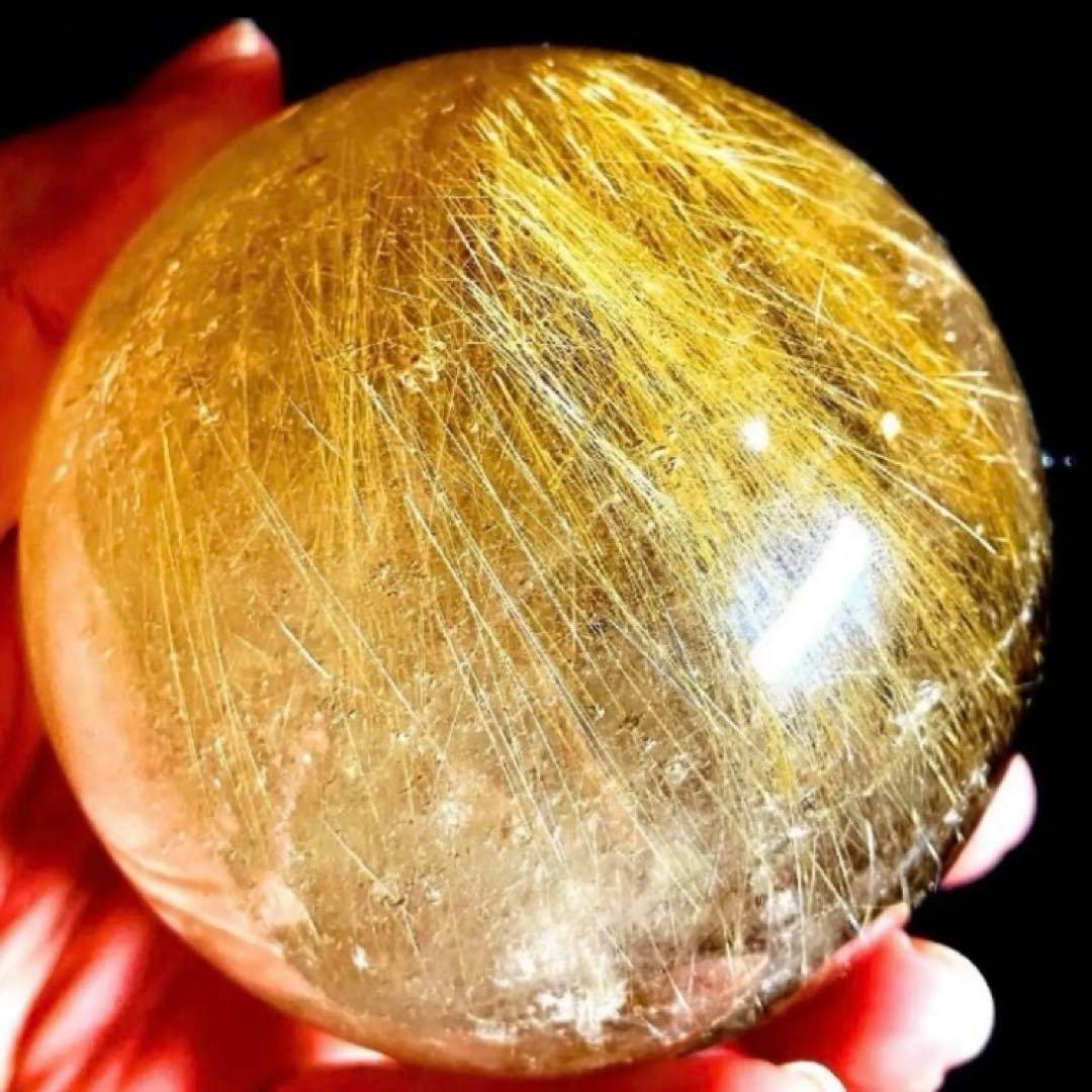 限定値下げ超絶綺麗✨76mm ゴールドルチルクォーツ　丸玉　スフィア　金針水晶