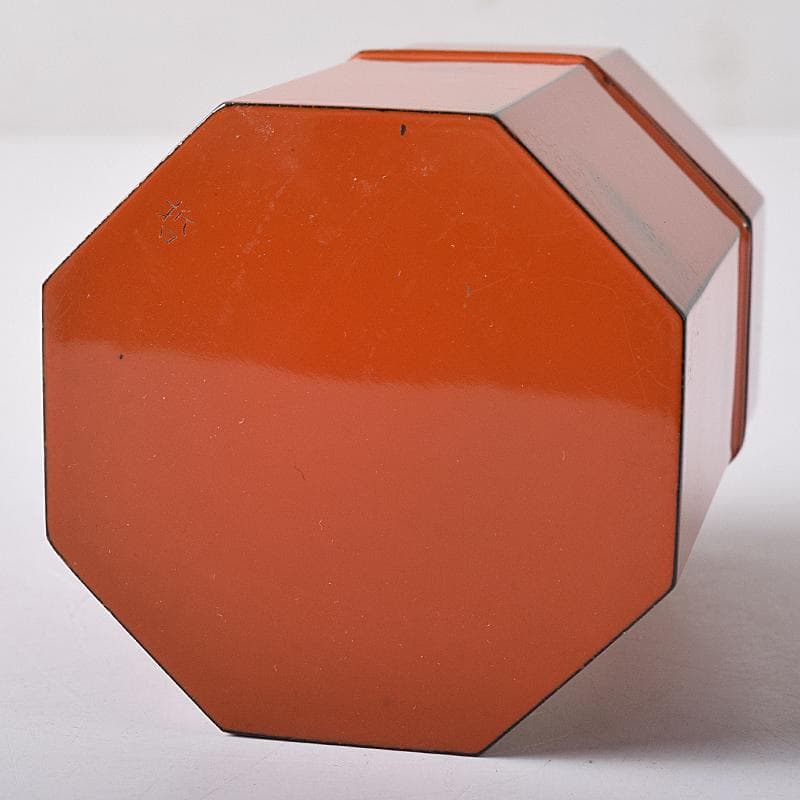 明窪田　中村宗哲作　根来塗八角棗　茶器　共布方谷浩明極め箱　M　R8737