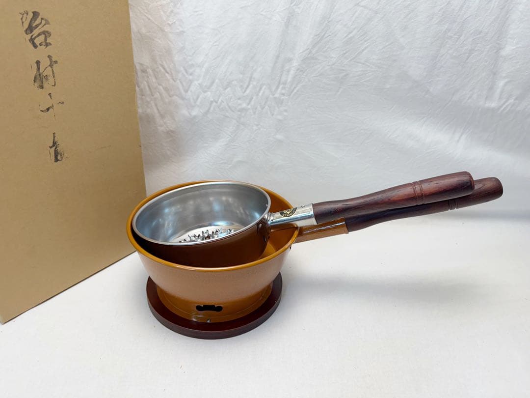 未使用 茶道具 水屋道具 台付十能（台十能）　銅製＆火起こし 丸型 元箱