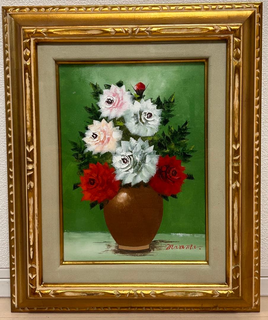 バラ　油彩画　渡辺政巳　送料込み1029