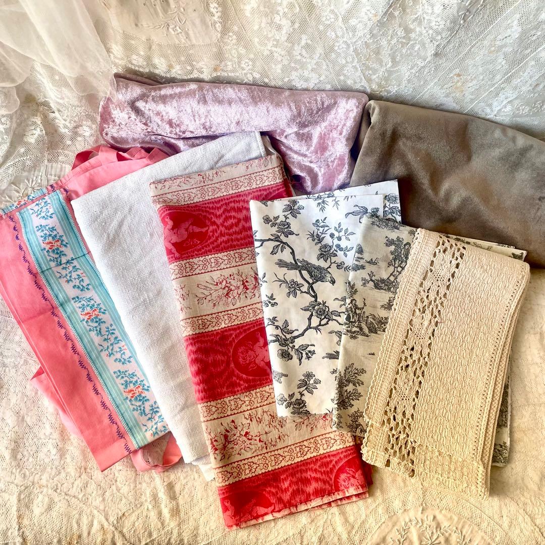 新春アンティーク福袋⑦布もの8点セット19世紀トーション&レース&端切&エプロン