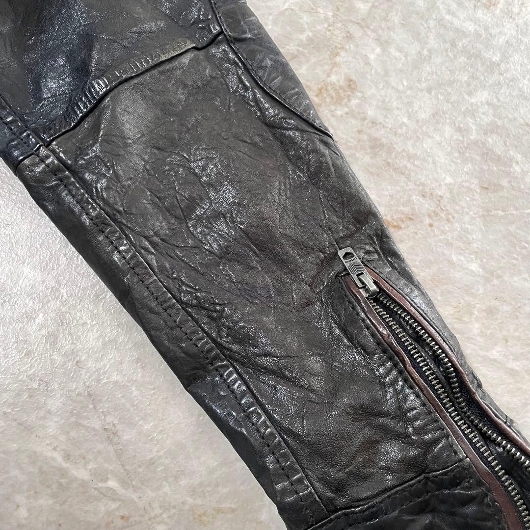 DIESEL ディーゼル 羊革 リアルレザー シワ加工 ライダースジャケット M