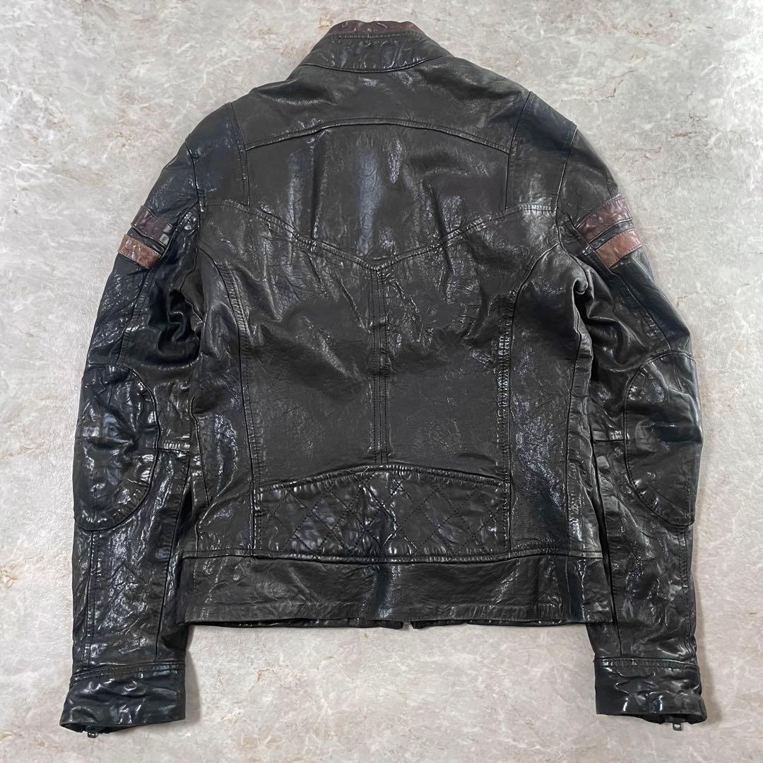 DIESEL ディーゼル 羊革 リアルレザー シワ加工 ライダースジャケット M