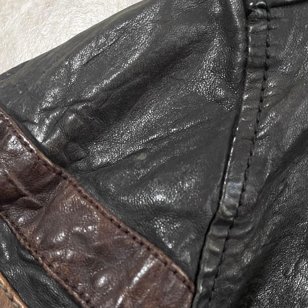 DIESEL ディーゼル 羊革 リアルレザー シワ加工 ライダースジャケット M