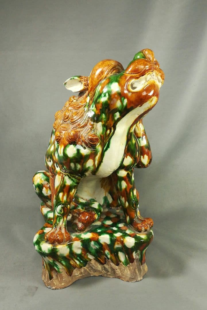 オベサス　三彩　獅子　置物　中国美術