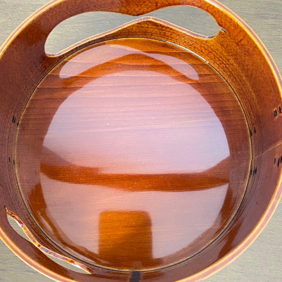 莨盆 春慶塗 瓢透し手付　春次　紙箱入　茶道具　漆器　伝統工芸品　煙草盆