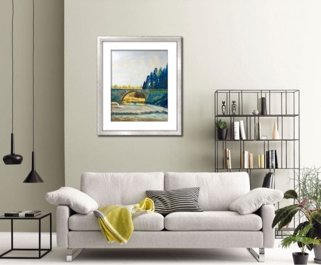 油彩画　「　なつかしい風景 ]原画　額付　F6