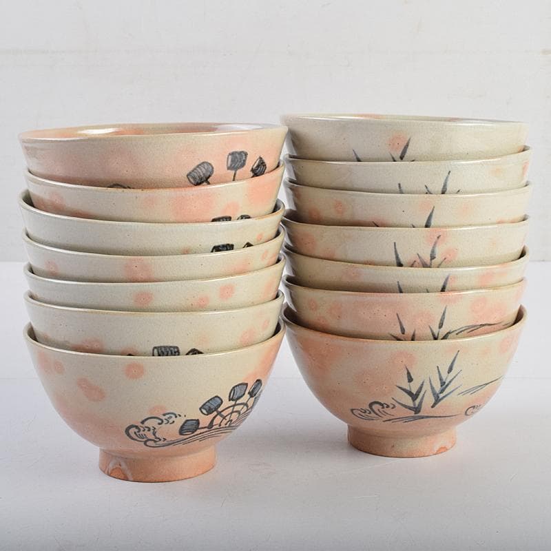 和食器　萬古焼　八幡窯　水車文　数茶碗　十四客　共箱　M　R9415B