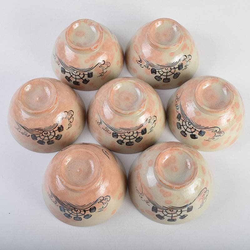 和食器　萬古焼　八幡窯　水車文　数茶碗　十四客　共箱　M　R9415B