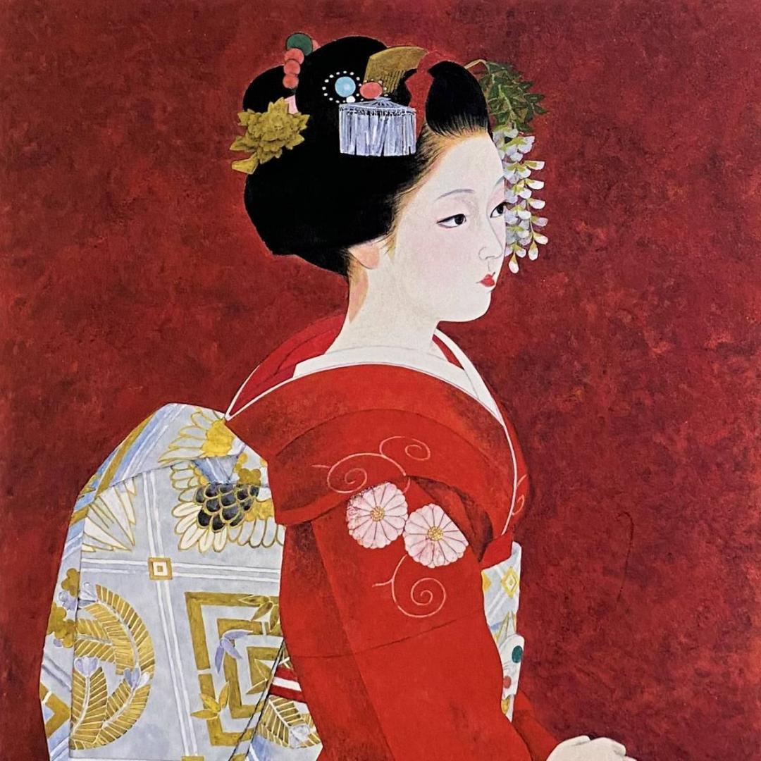 加藤晨明、【舞妓】、希少な額装用画集より、新品額装付、状態良好