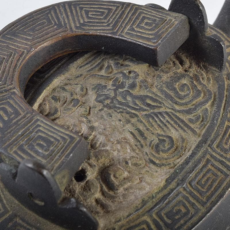 中国　古銅　神獣雷刻　水滴　書道具　V　R9176