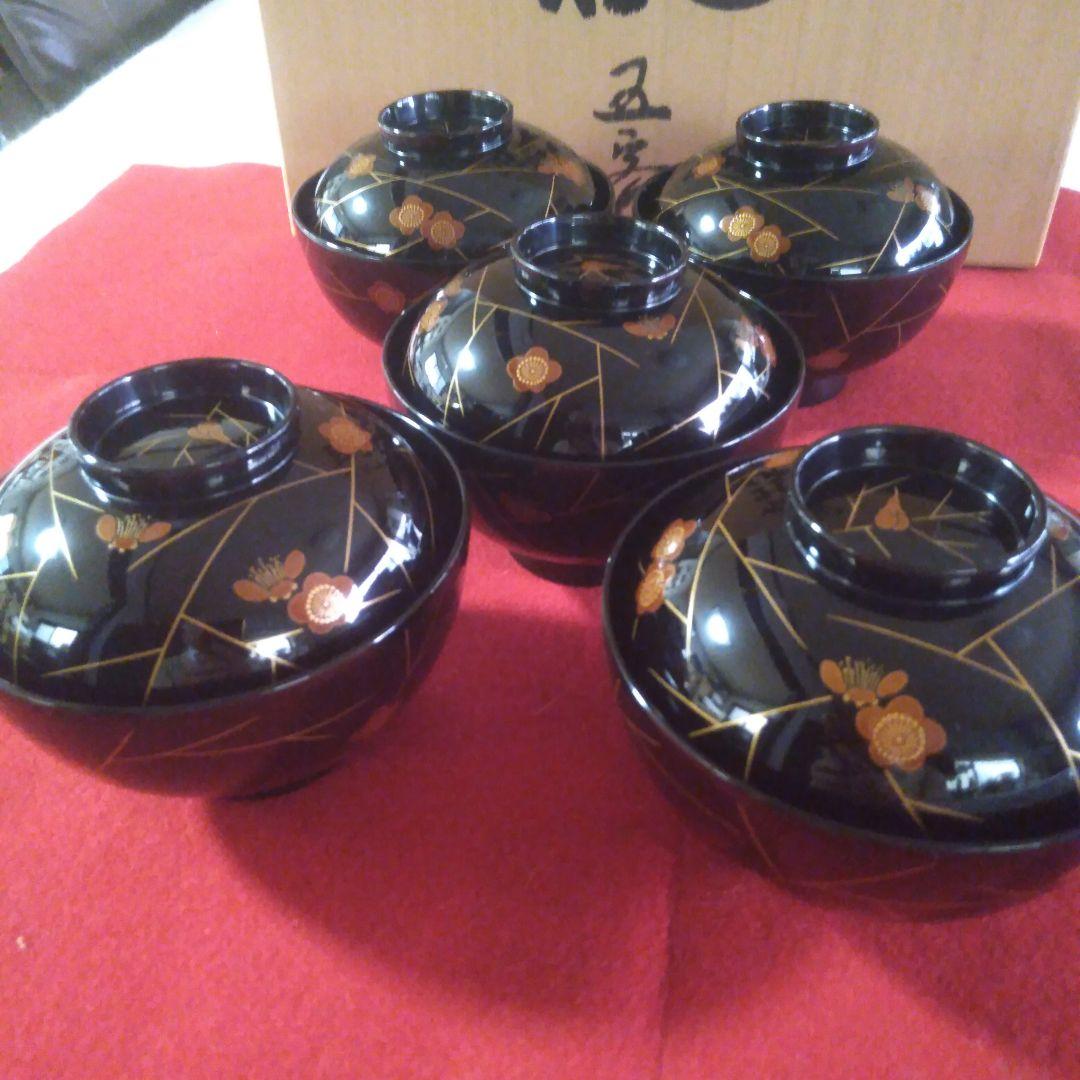 輪島塗稲忠漆芸堂謹製　椀五客未使用品