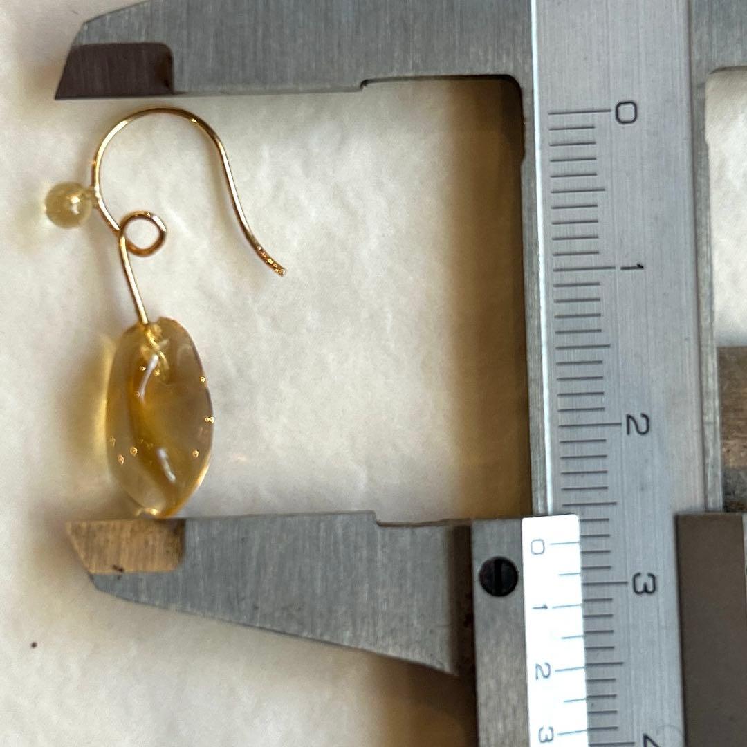 K18 シトリン フックピアス 刻印あり｜天然石 ゴールド 大人ジュエリー