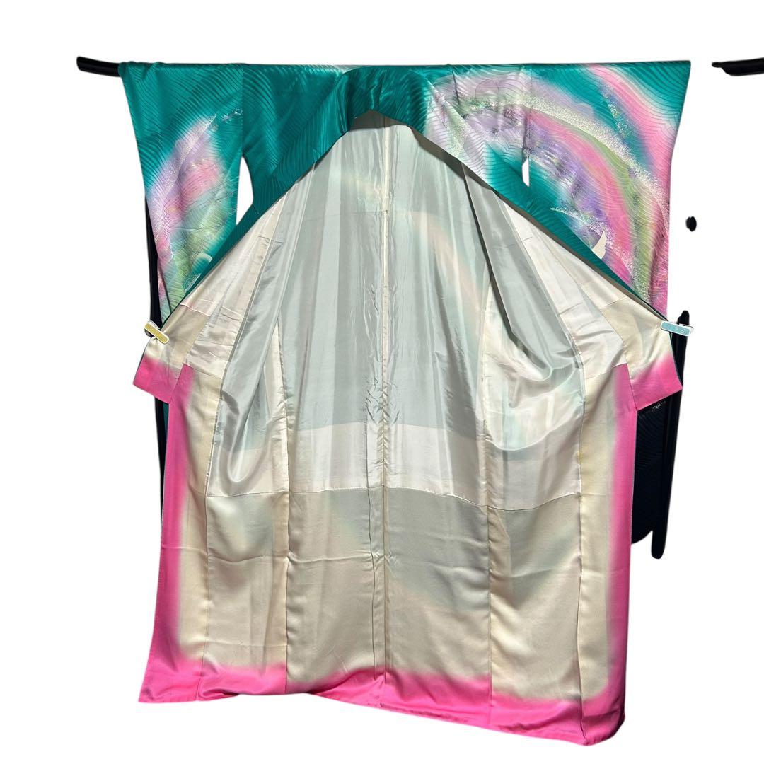 正絹　振袖　フルセット　６点　モダン　成人式　個性的　トール　裄丈長め