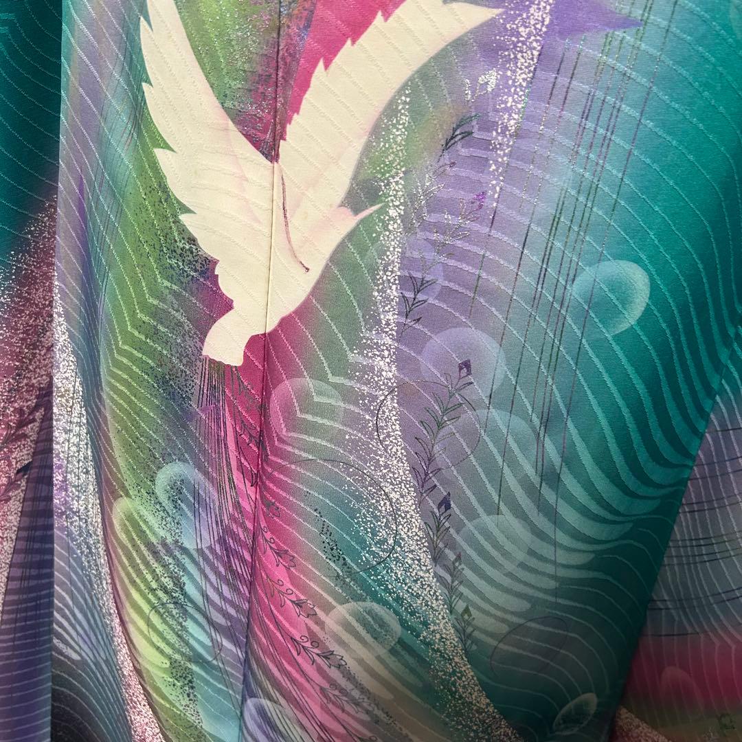 正絹　振袖　フルセット　６点　モダン　成人式　個性的　トール　裄丈長め