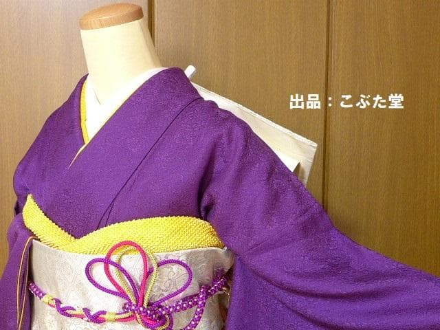 特選レア！辻が花地文 一つ紋無地 振袖 紫★６点フルセット 正絹★159/66