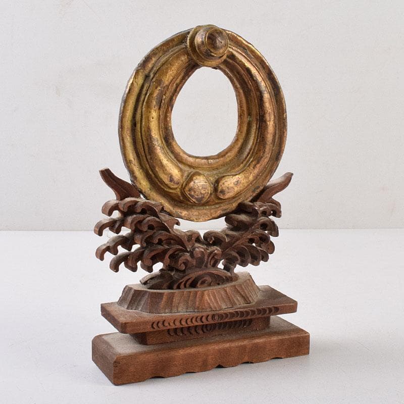 仏教美術　古銅鍍金　絡子環　円環　置物　縁起物　唐木台座付　C　R9219