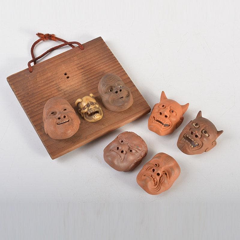 時代提げ物　朱泥　獣骨　面根付　在銘あり　7点まとめて　C　6714