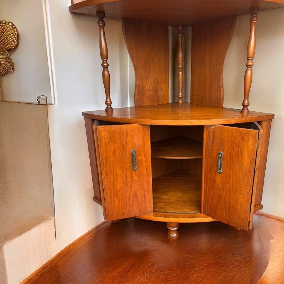 昭和レトロ ミッドセンチュリー 木製コーナーラック 飾り棚 サイドボード