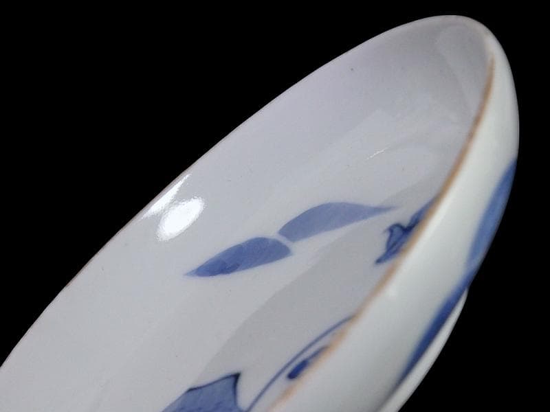 古伊万里　染付　山村に鳥　朝顔の図　３寸皿　豆皿　手塩皿　E595AS-CUc