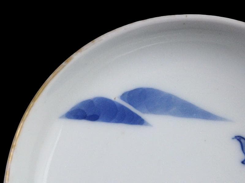 古伊万里　染付　山村に鳥　朝顔の図　３寸皿　豆皿　手塩皿　E595AS-CUc