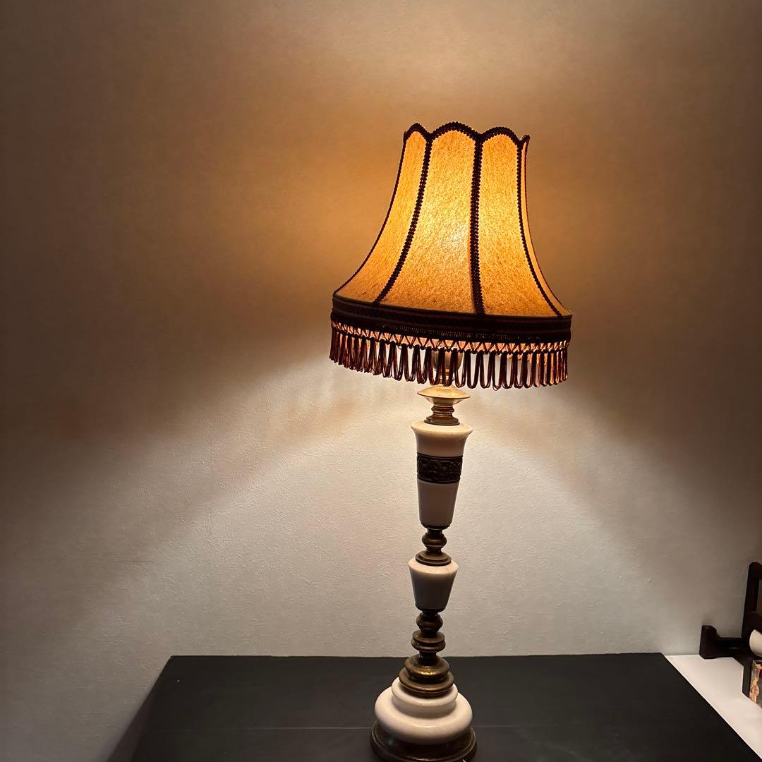 アンティークランプミルク色真鍮大理石