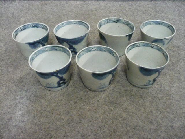 伊万里 岩場の柳模様 染付 猪口 7個 [B31361]