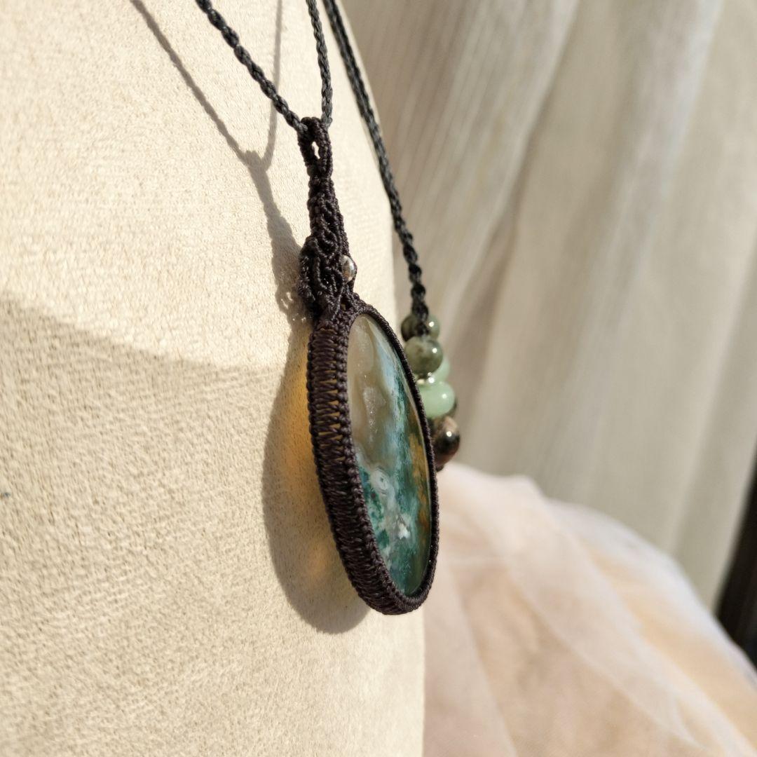 モスアゲート　マクラメ編みネックレス他1点同梱