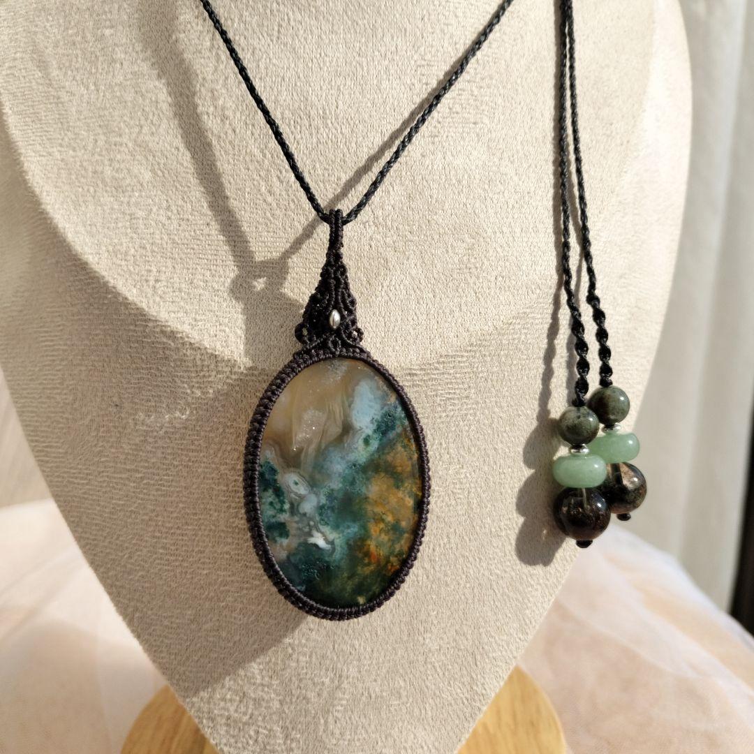 モスアゲート　マクラメ編みネックレス他1点同梱