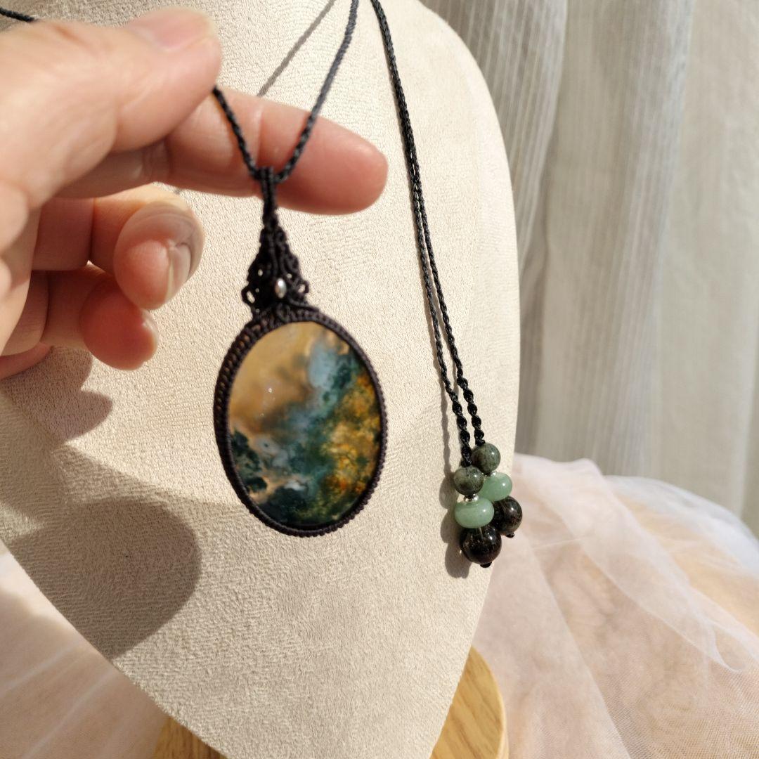 モスアゲート　マクラメ編みネックレス他1点同梱