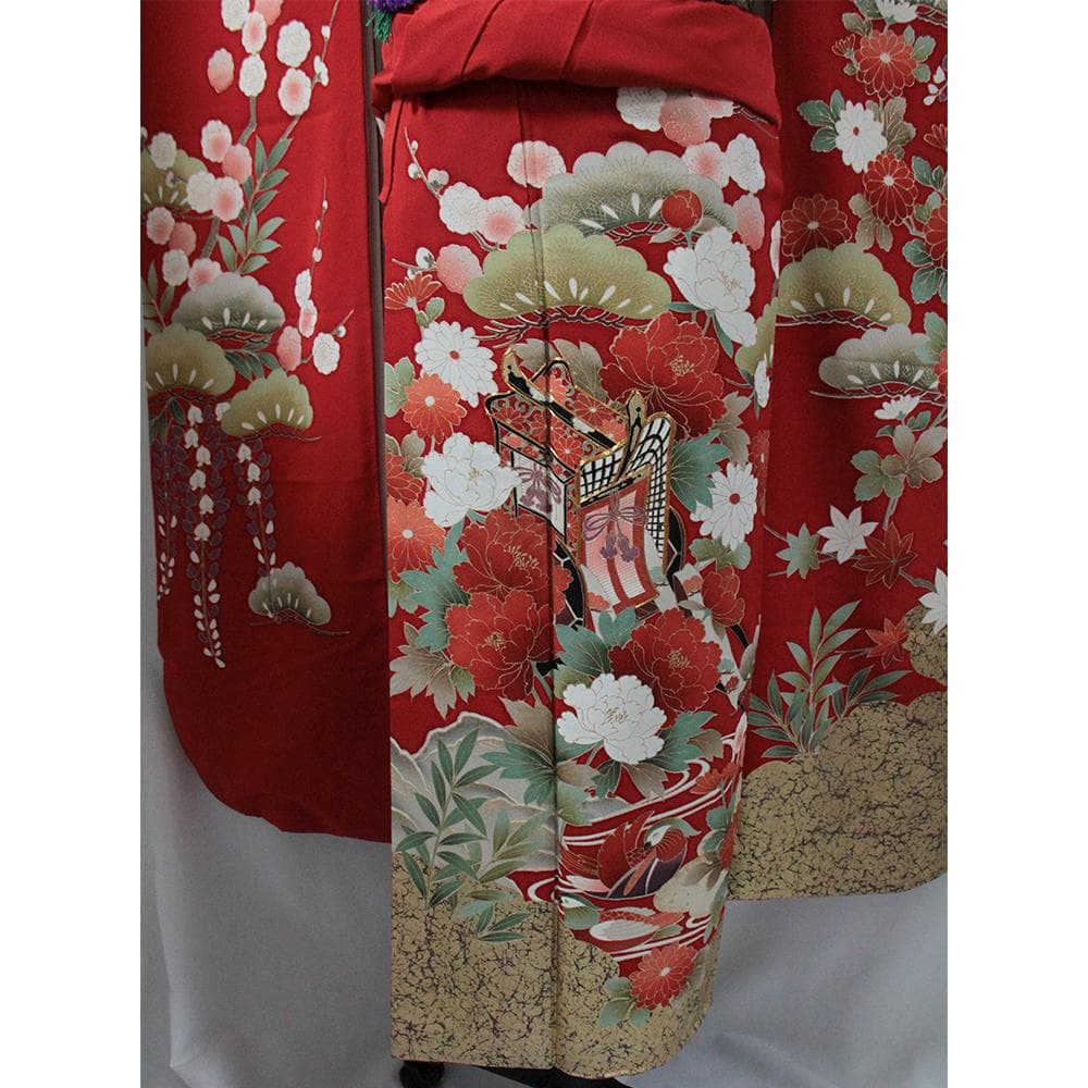 赤■シルク 定番人気■振袖5点セット 帯/帯あげ/帯じめ/伊達衿 No/RF1