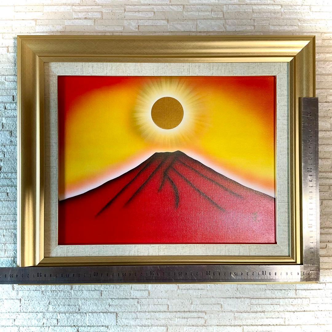 富士山絵画☆日本画新春セール☆赤富士天照大御神 商売繁盛仕事運アップ F6号