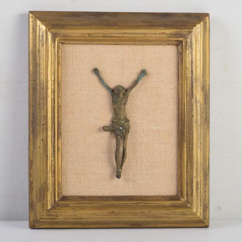 キリスト教　銅製　キリスト磔刑像　額装　C　9172