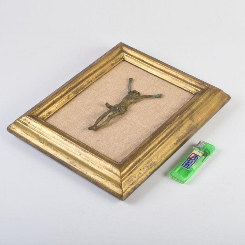 キリスト教　銅製　キリスト磔刑像　額装　C　9172