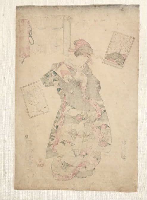 浮世絵版画、百人一首抄十三陽成院、 歌川国貞画（三代豊国天保14年～弘化4年出版