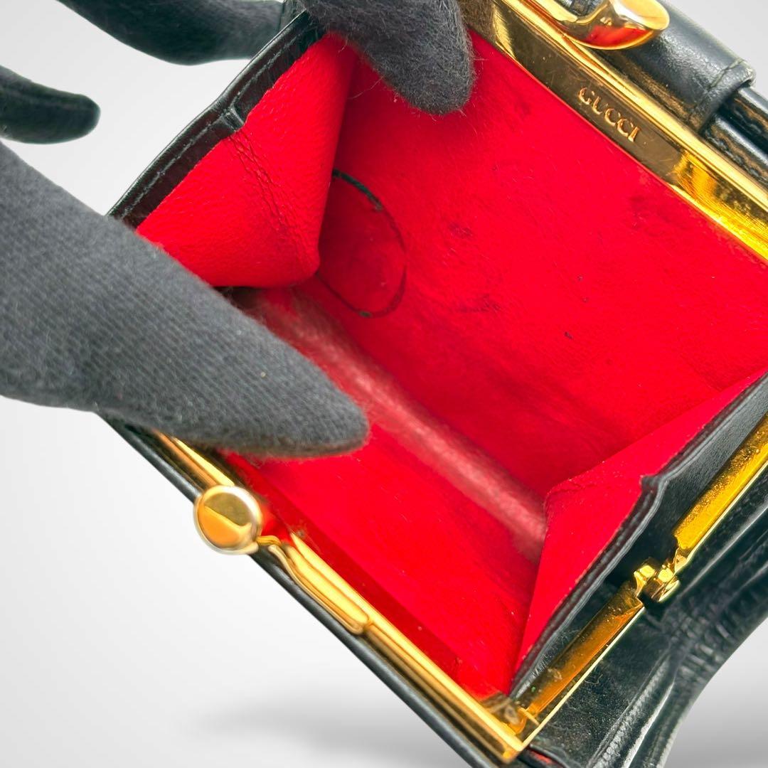 希少✨GUCCI グッチ 二つ折り財布 がま口 レザー ブラック イタリア製