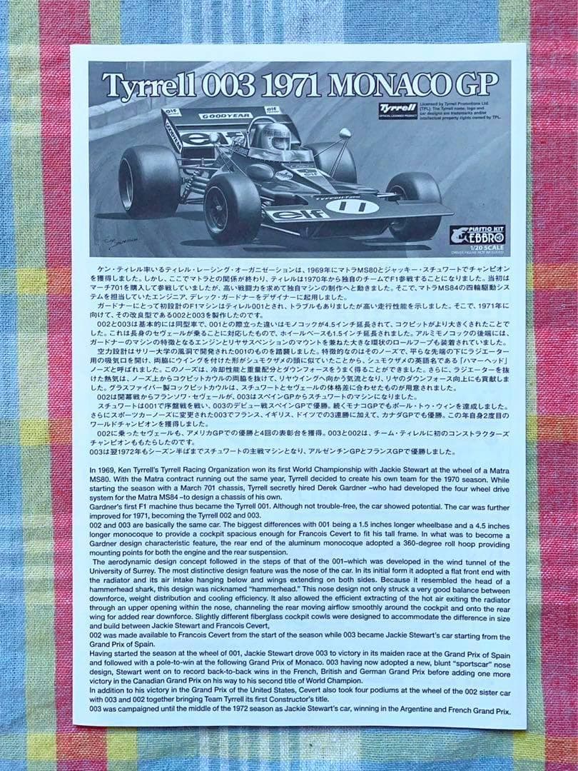 絶版 エブロ 1/20 タイレル003 モナコGP w/カルトグラフデカール