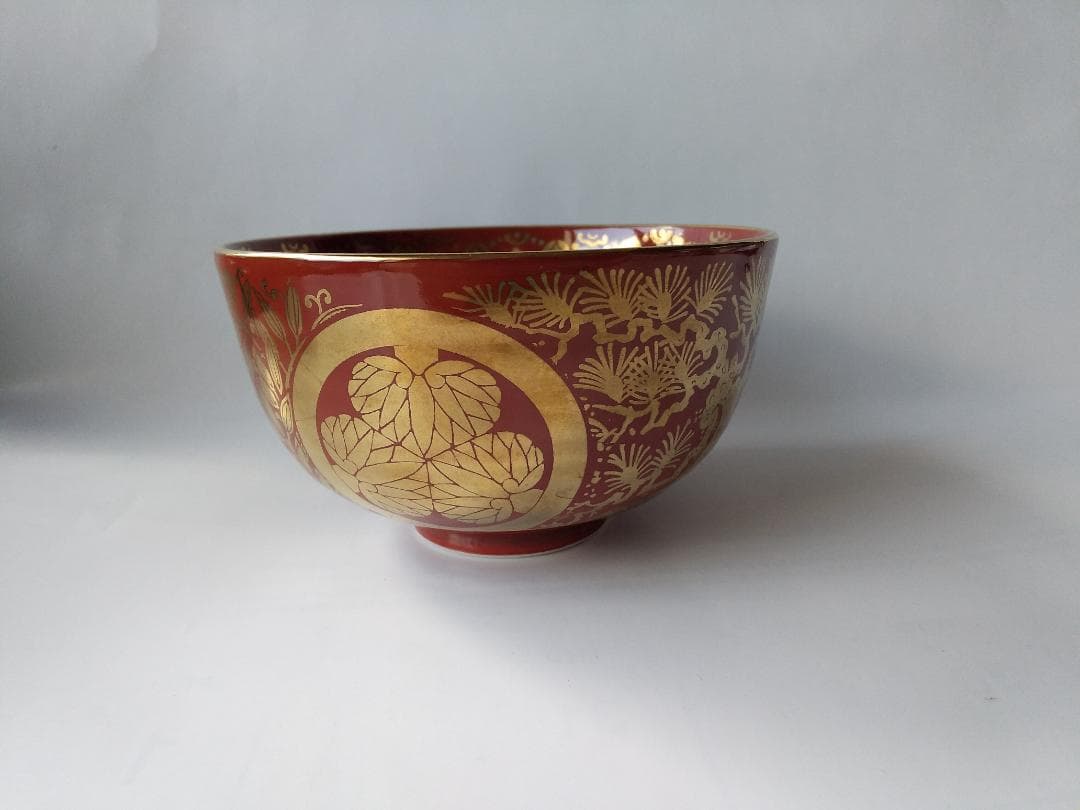 京焼 平安 勝見永泉 作 金襴手葵龍紋 茶碗 共箱 共布 茶道具 抹茶碗 新品