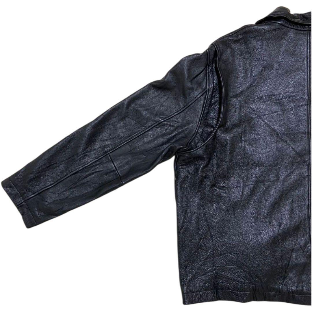 2XL✨Eddie Bauer 牛革 ロゴファスナー レザーライダースジャケット