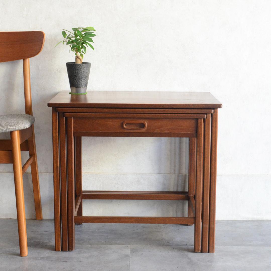 ヴィンテージ チーク ネストテーブル 抽斗付 サイドテーブル ナイトテーブル