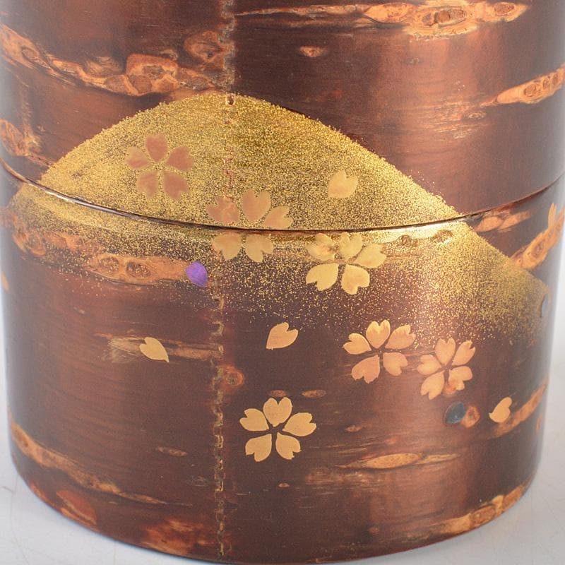 茶道具　越前塗　中出松峰作　螺鈿装飾　遠山桜蒔絵　桜中次　棗　共箱　V　6433