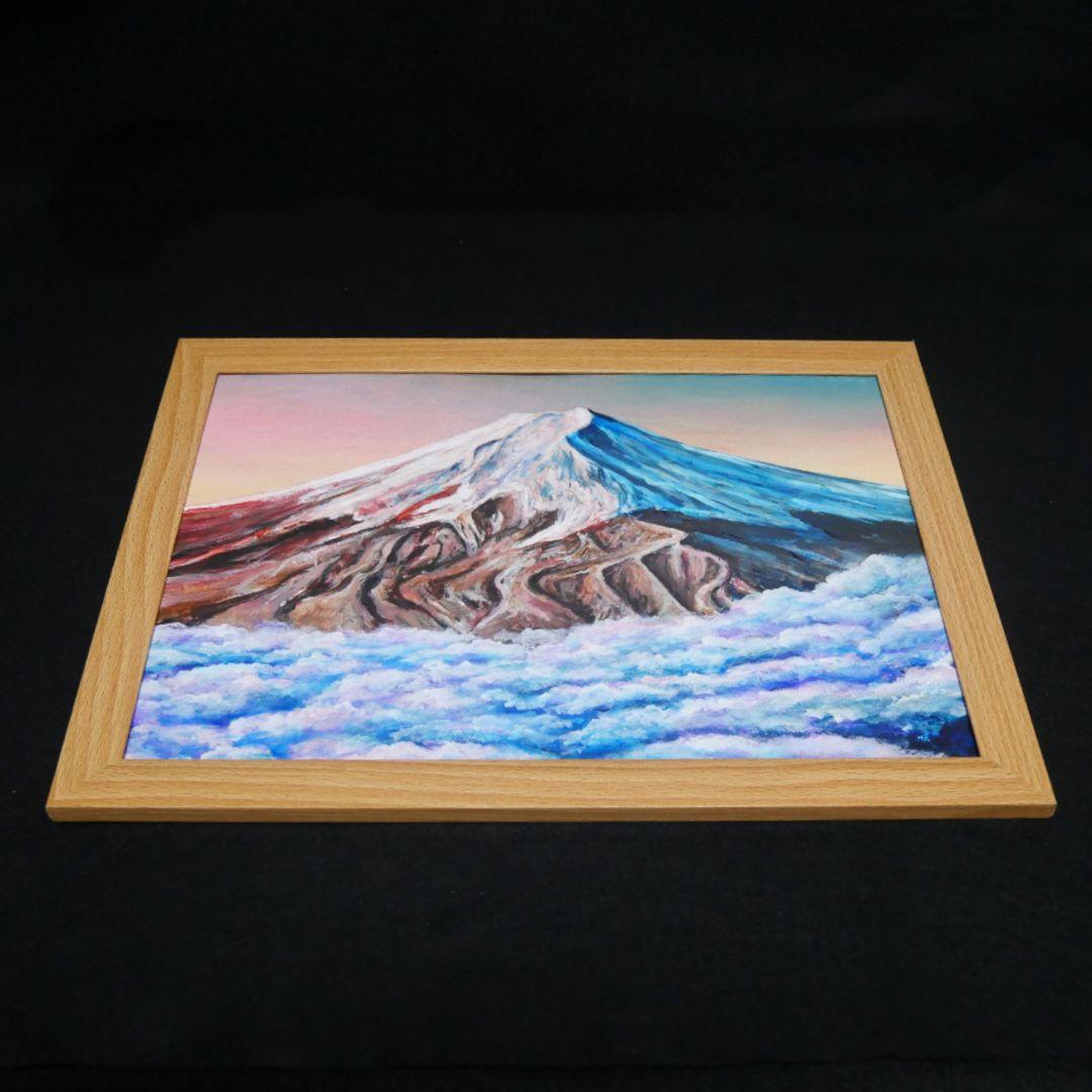 油絵 油彩 油彩画 絵 絵画　【雲海の朝焼けに染まる富士山】